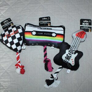 Perri's Lot of 3 Dog Toys Plush Pink Floyd ACDC Fender